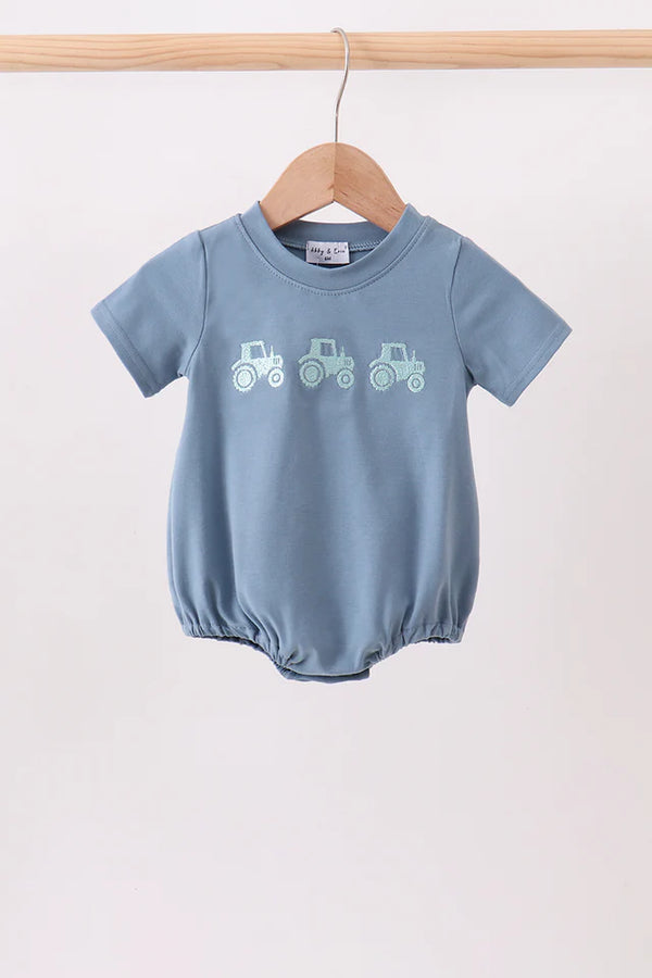 Blue Farm Tractor Embroidered Bubble