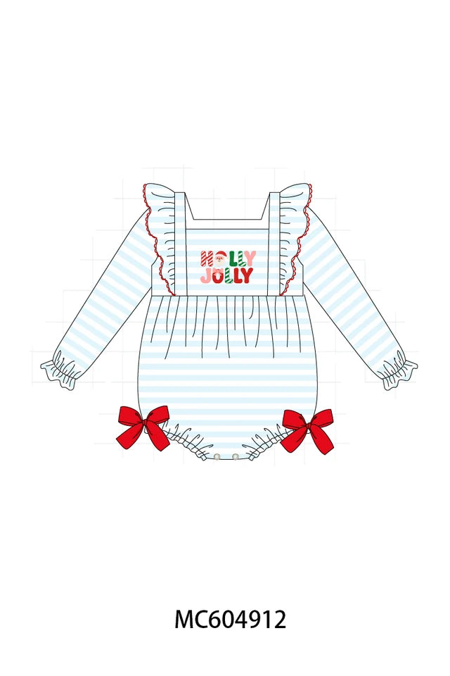 Blue Stripe Holly Jolly Ruffle Bubble