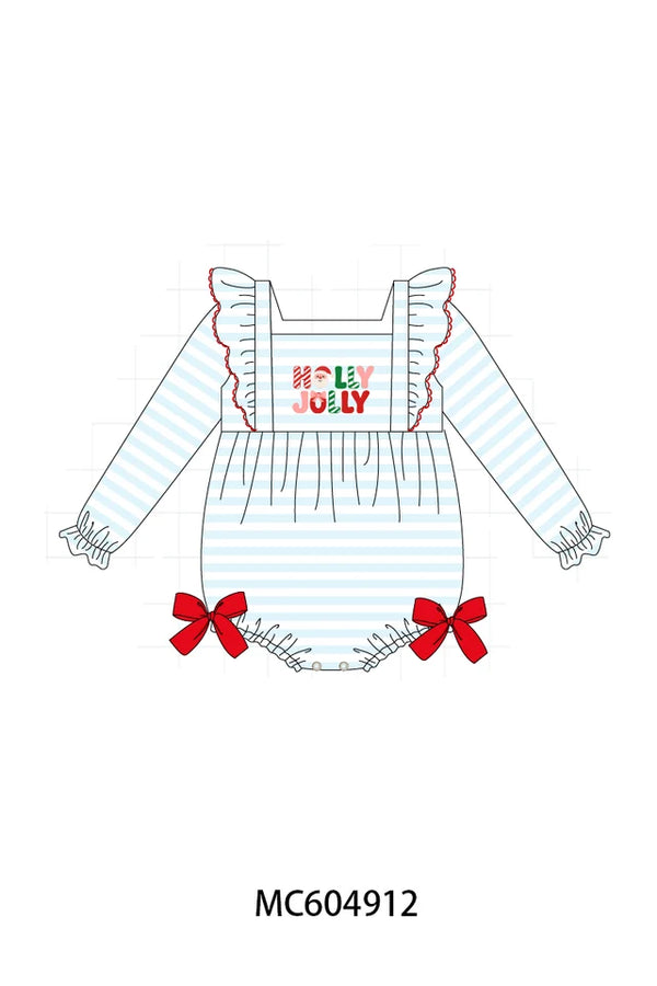 Blue Stripe Holly Jolly Ruffle Bubble
