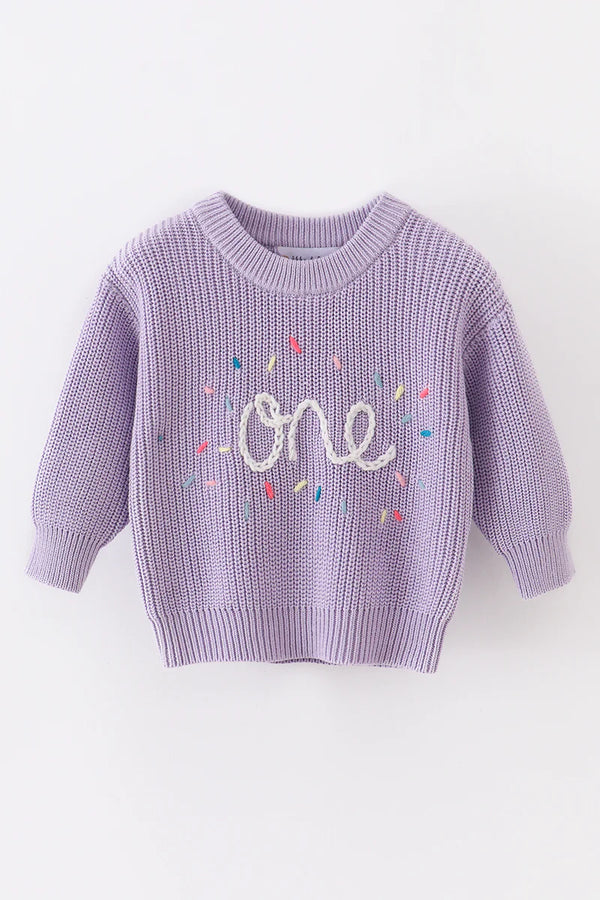 Lavender hand-embroidery one pullover sweater