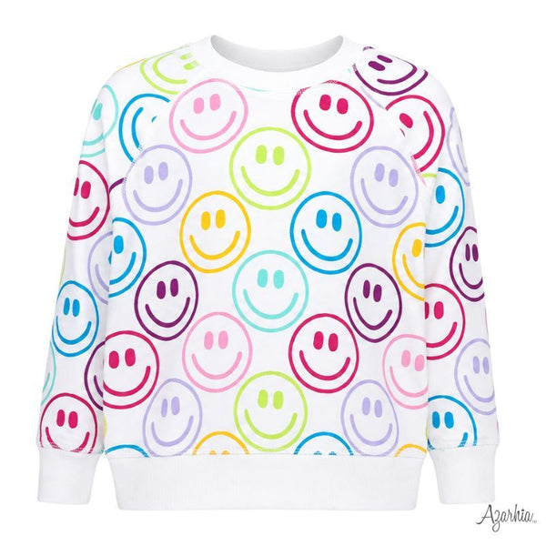 Bright Smiley Faces White Oversized Sweatshirt