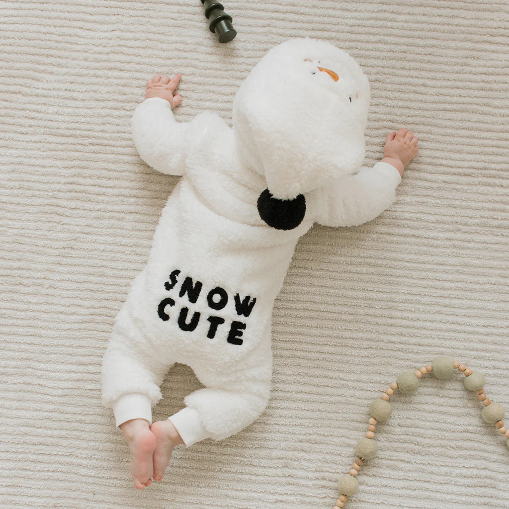 Snow Cute Snowman on Off-White Sherpa Playsuit