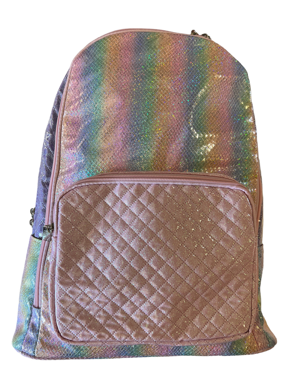 Bari Lynn Shimmer Rainbow Quilted Lavender Light Pink Backpack
