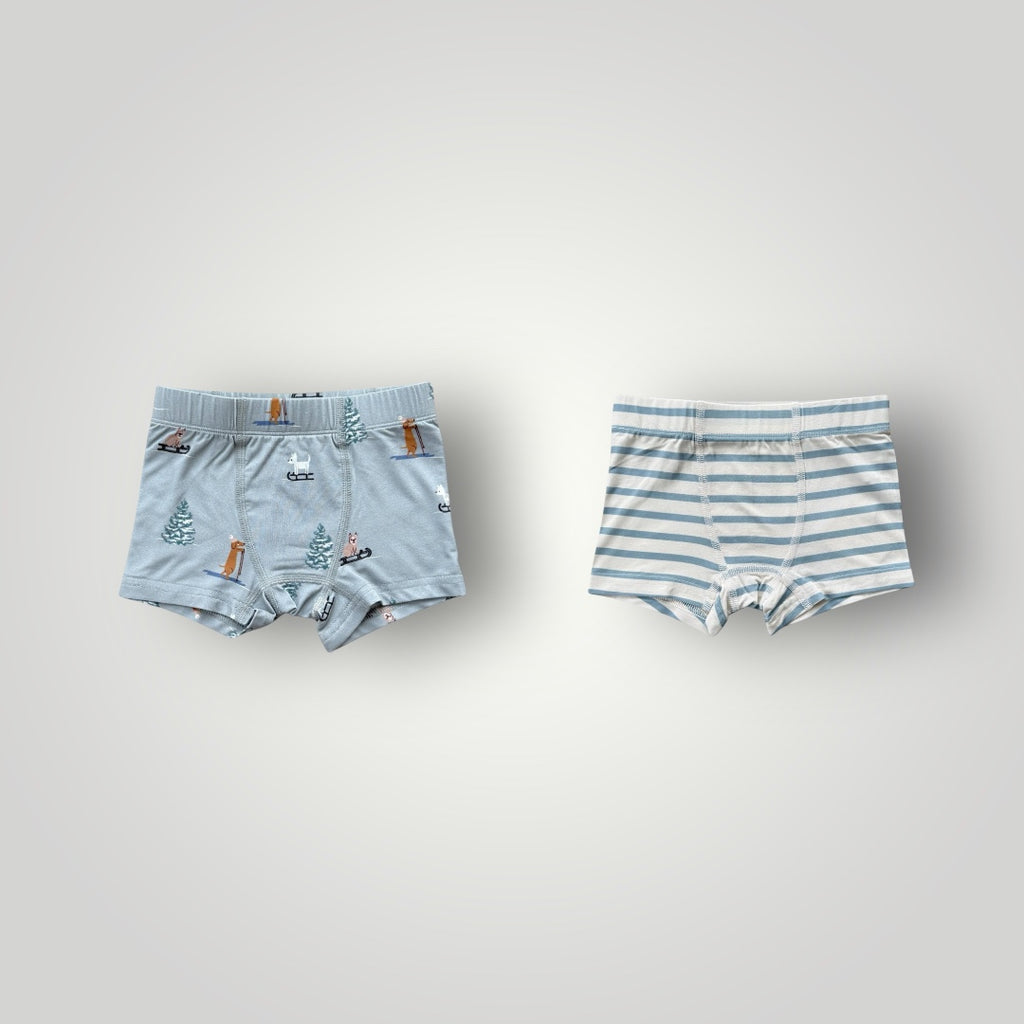 BOY'S BOXERS - SKI BLUE STRIPE/SLED DOGS