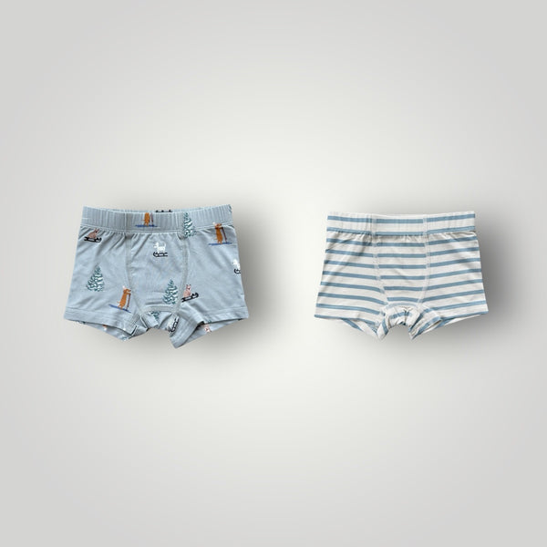 BOY'S BOXERS - SKI BLUE STRIPE/SLED DOGS