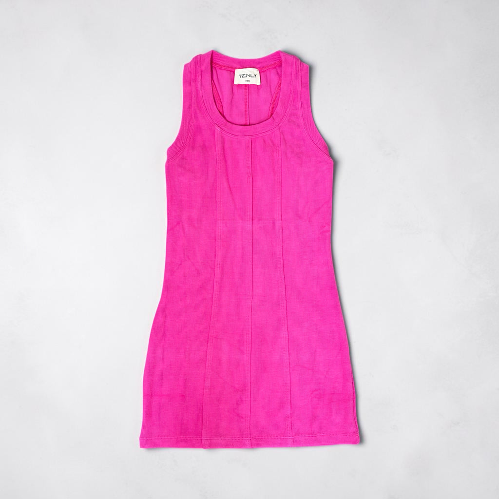 RIB RAW EDGE RACER TANK DRESS - Dragon Fruit