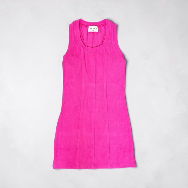 RIB RAW EDGE RACER TANK DRESS - Dragon Fruit