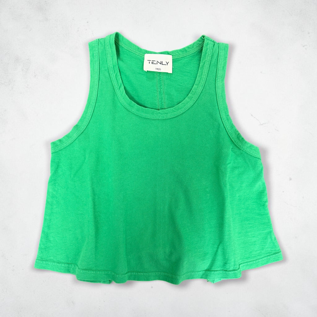 COTTON JERSEY FLARED RACER TANK - SEAWEED