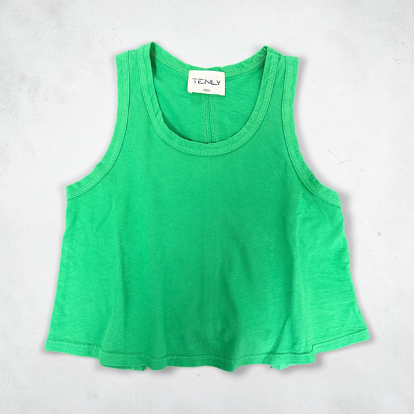 COTTON JERSEY FLARED RACER TANK - SEAWEED