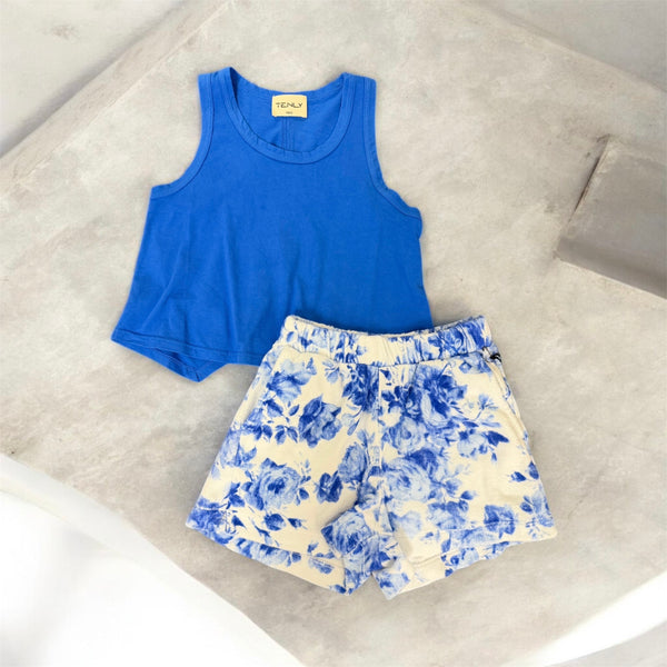 COTTON JERSEY FLARED RACER TANK - BALI BLUE