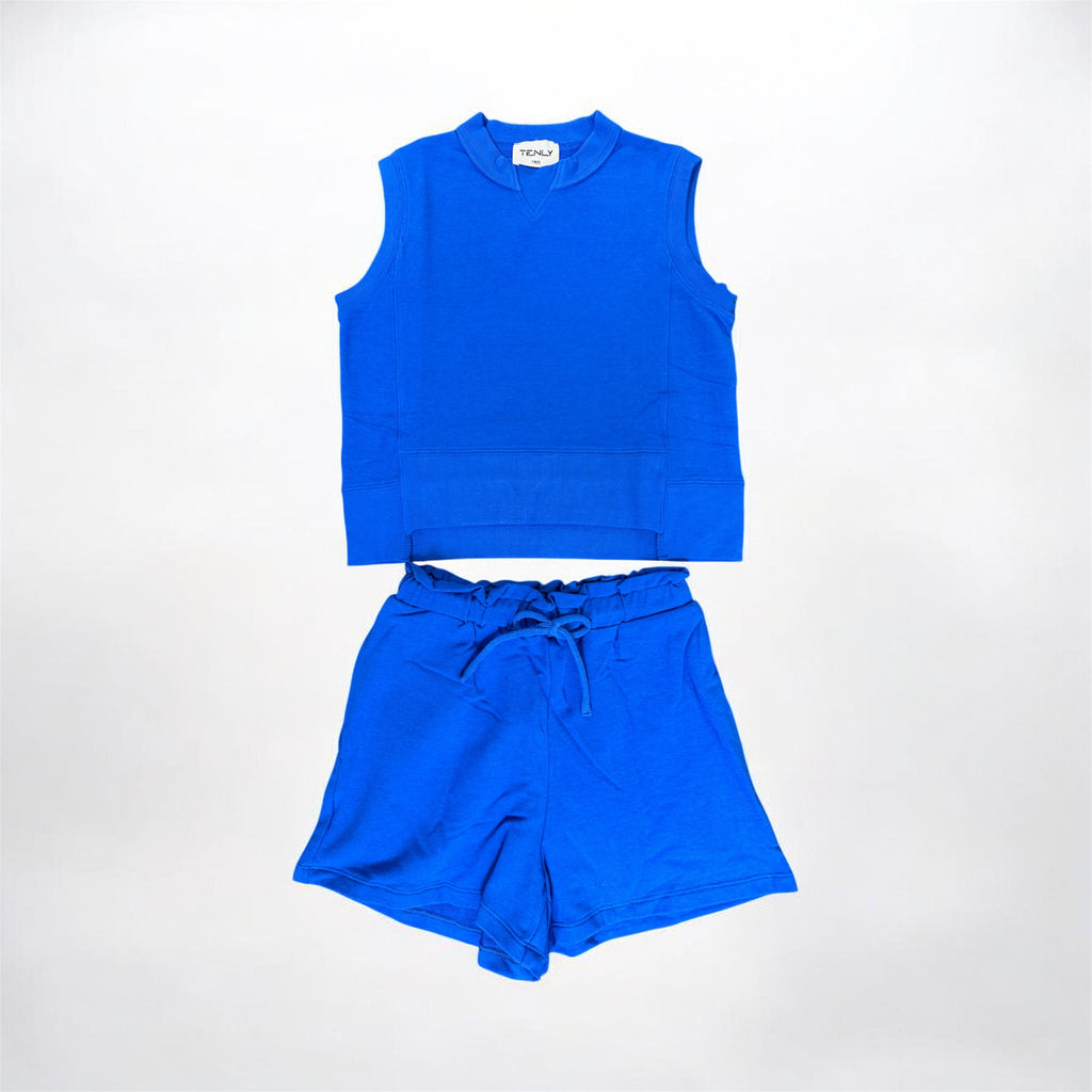 FRENCH TERRY PAPERBAG SHORTS - Bali Blue