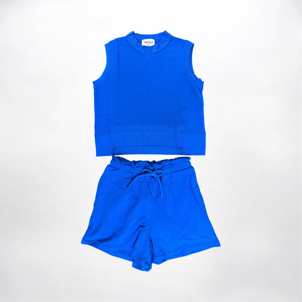 FRENCH TERRY PAPERBAG SHORTS - Bali Blue