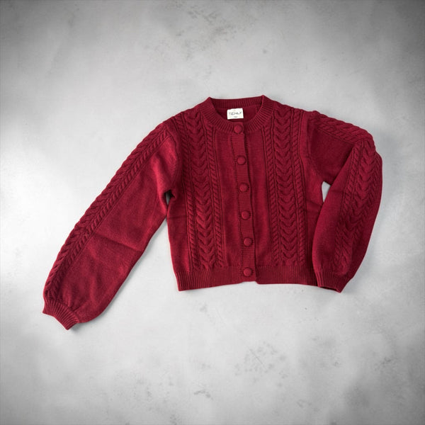 SWEATERS SOHO CARDIGAN W/LANTERN SLEEVES - HT Cherry