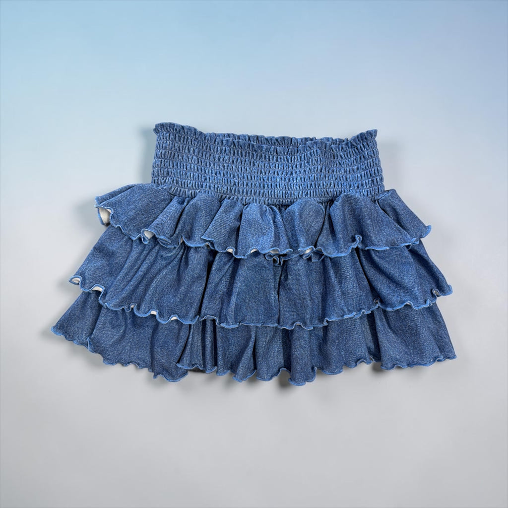 Faux Denim Ruffle Skort