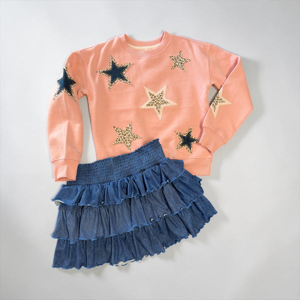 Faux Denim Ruffle Skort