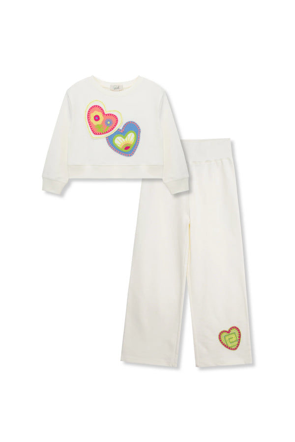 Heart Embroidered Crewneck Sweatshirt & Pants Set