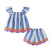 Top & Short Set w/ Ric Rac Trim | Blue & White Striped