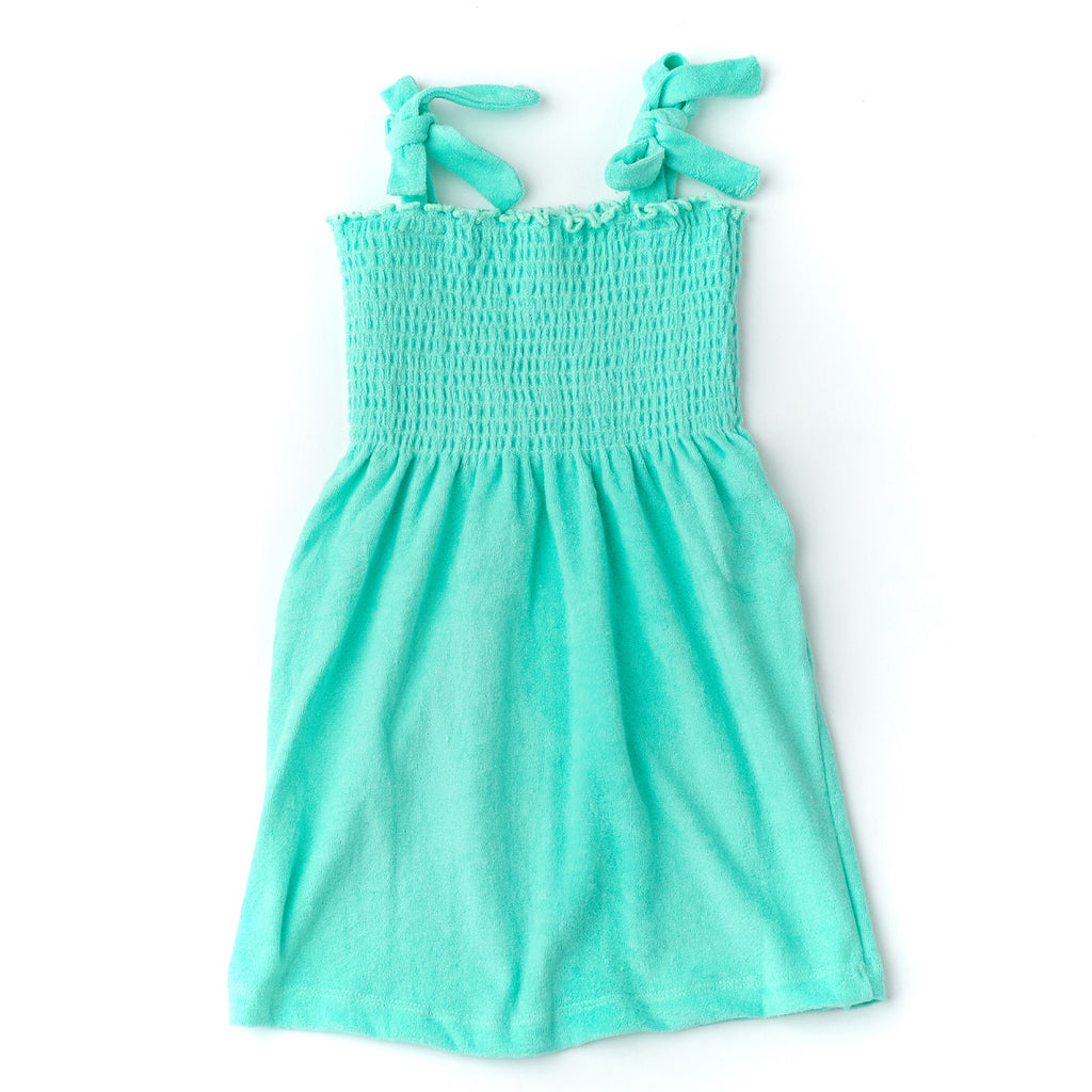 Mint Terry Girls Smocked Tank Dress