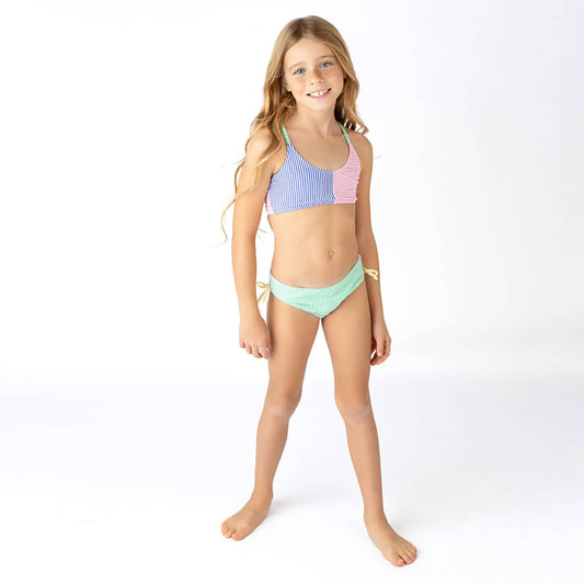 Multi Seersucker Girls Tie Back Bikini