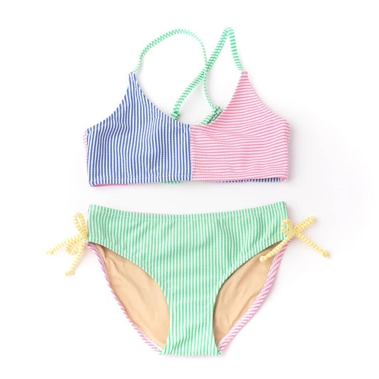 Multi Seersucker Girls Tie Back Bikini