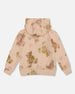 Glittering French Terry Hoodie Beige Teddy Bear Print