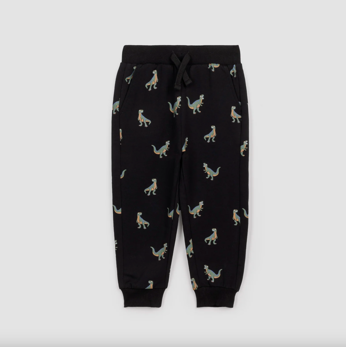 T-Rex Print on Black Baby Joggers
