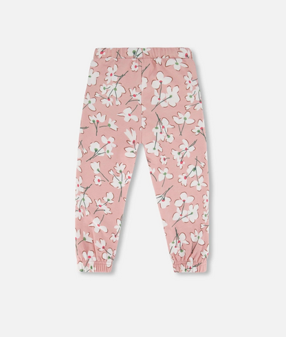 French Terry Sweatpant Pink Jasmine Flower Print