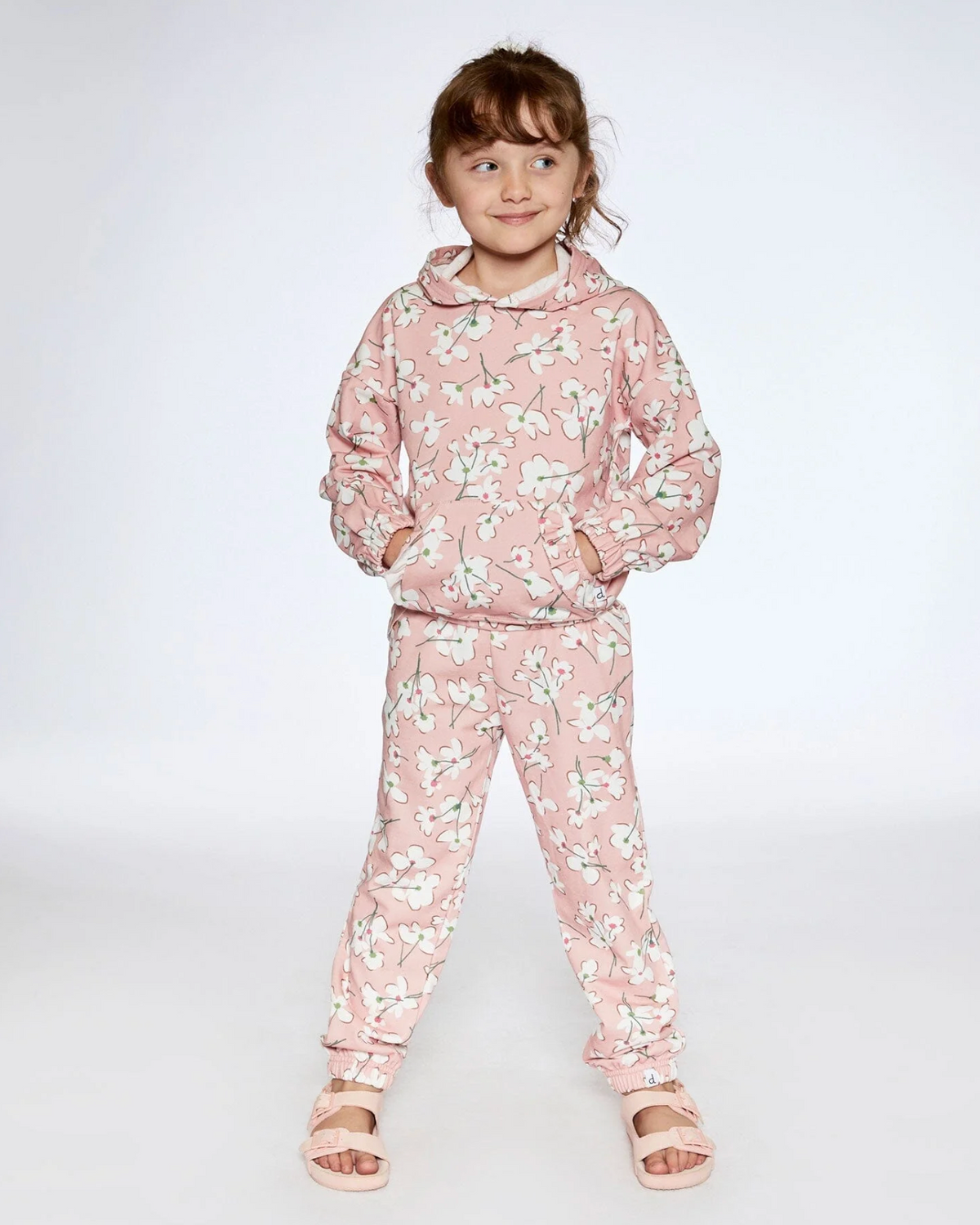French Terry Sweatpant Pink Jasmine Flower Print