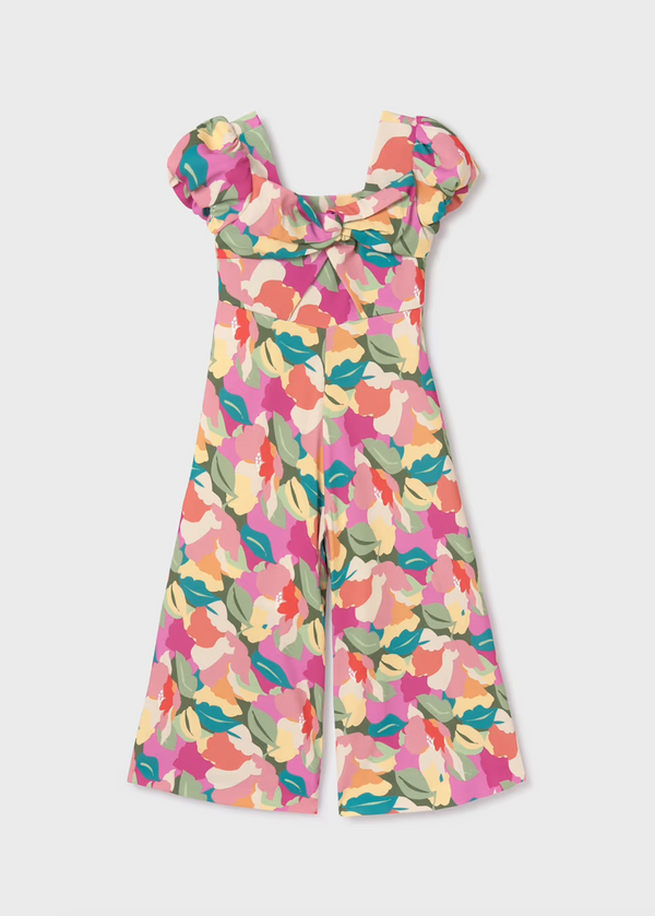 Girl Printed Crepe Jumpsuit - Fuchsia