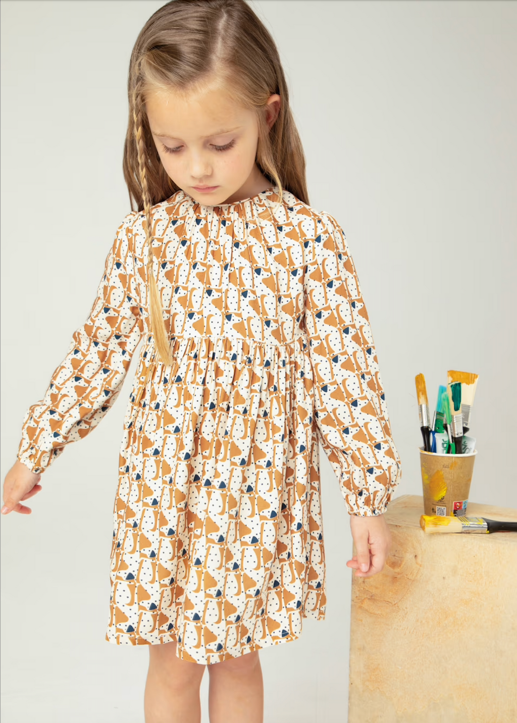 Girl Puppy Print Flowy Dress