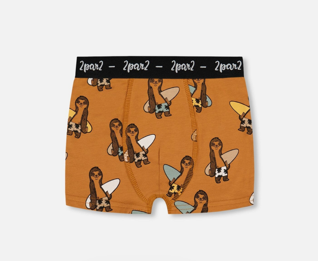 Printed Organic Cotton Boxer Shorts Sloths On Tan Background
