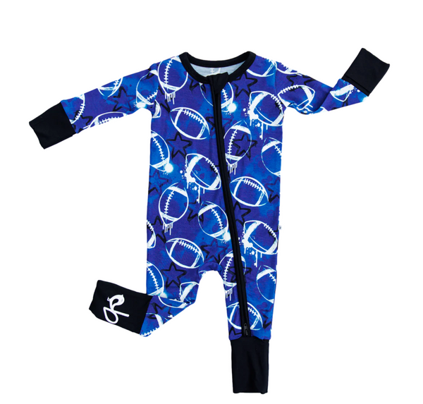 Graffiti Football Convertible Romper : BLUE AND WHITE WITH STARS PREEMIE