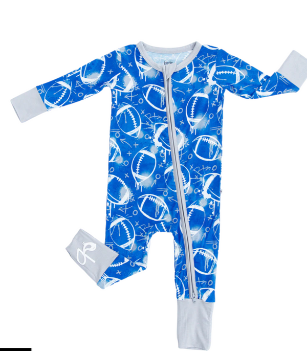Graffiti Football Convertible Romper : BLUE AND GREY/SILVER PREEMIE