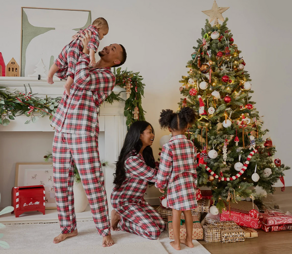 Red Tartan Plaid Flannel Men's Sleep Set