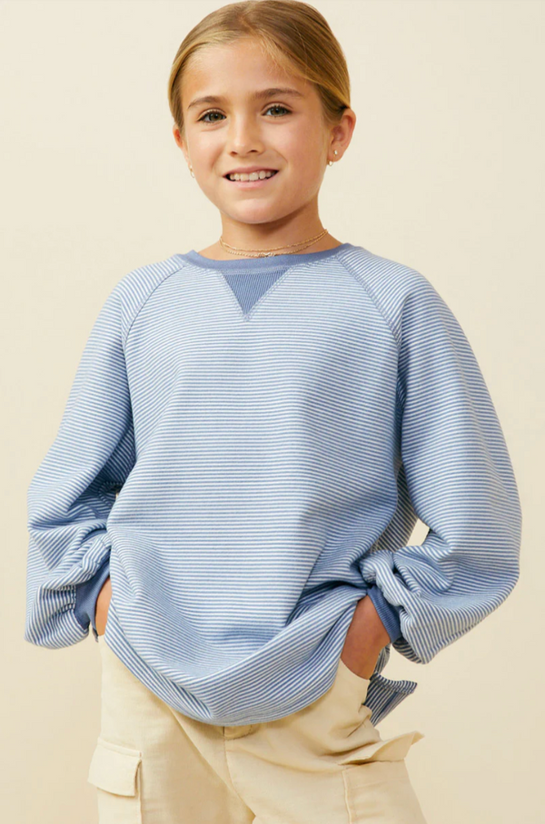 Girls Puff Sleeve Contrast Banded Knit Top