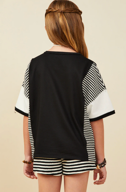 Colorblock Stripe Insert Knit T Shirt + Short Set