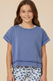 Girls Open Tulip Back Washed Knit Tee - BLUE