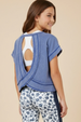 Girls Open Tulip Back Washed Knit Tee - BLUE