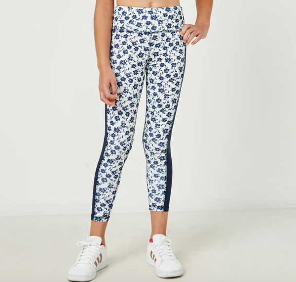 Girls Floral Print Active Leggings - NAVY