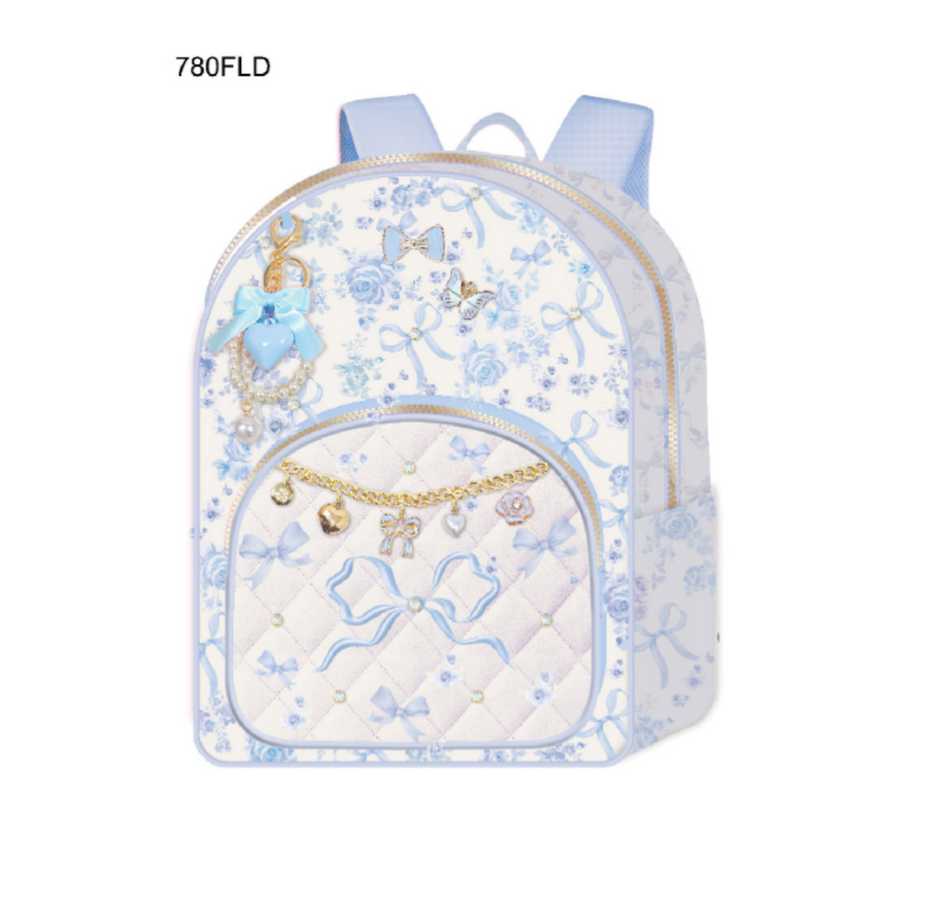 Deluxe Backpack, Floral Bow (Blue)