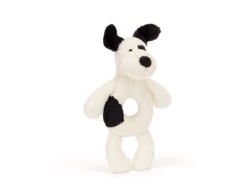 Bashful Black & Cream Puppy Ring Rattle