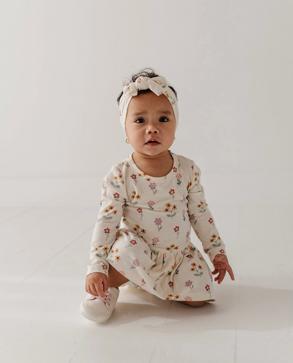 BABY GIRL LONG SLEEVE BODYSUIT DRESS SET - MEADOW BLOOM