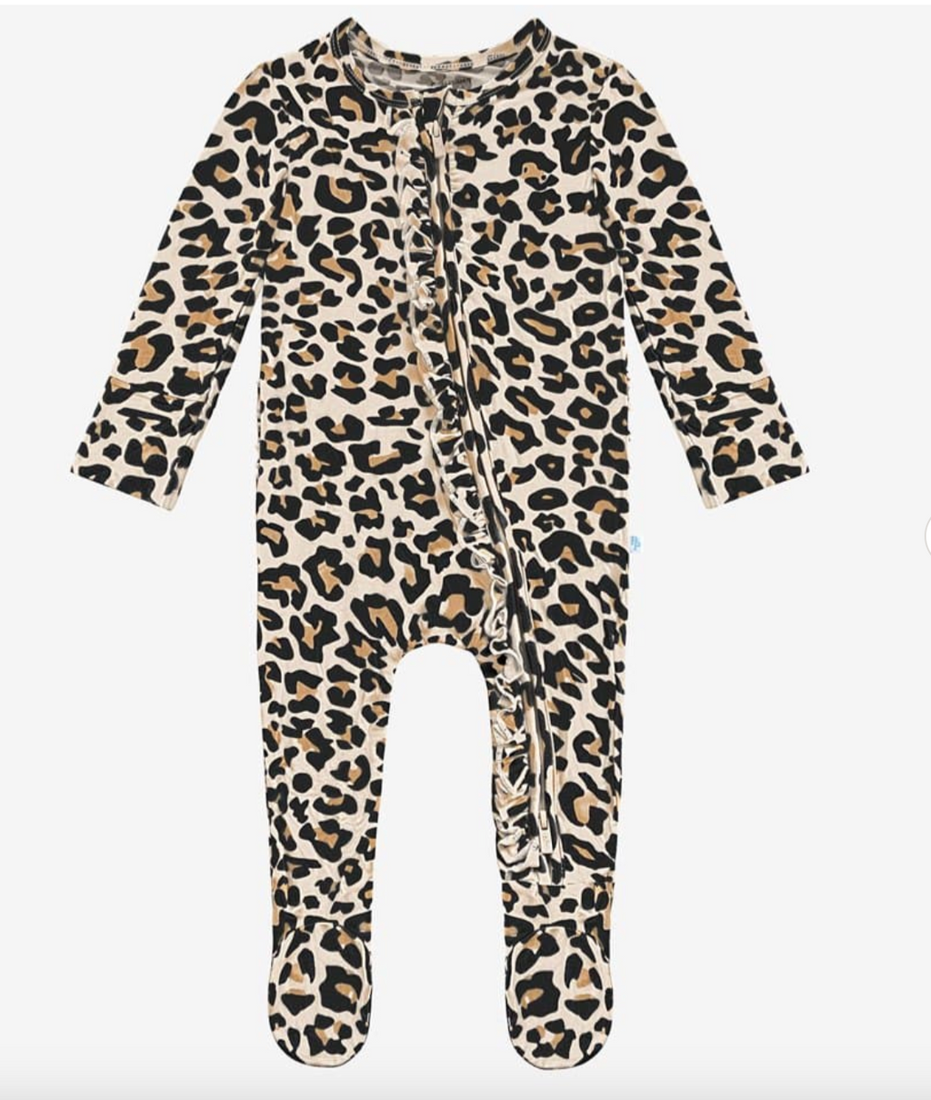 Lana Leopard Footie Ruffled Zippered One Piece