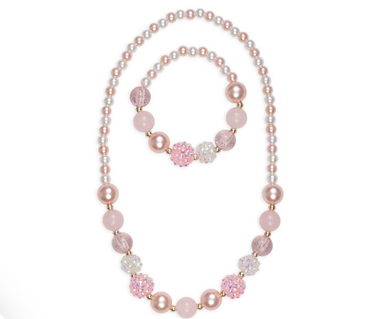 Pinky Pearl Necklace & Bracelet Set