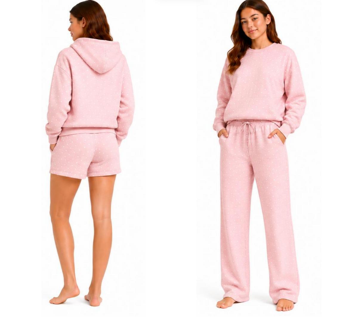 Palm Pink/White Polka Dot Fleece Crewneck