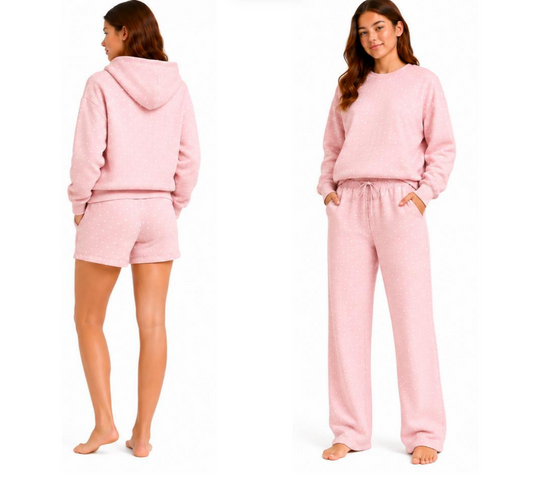 Palm Pink/White-Polka Dot Fleece Short