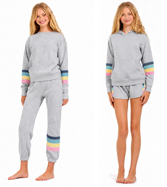 Denim Coastal Stripe heather Fleece crewneck