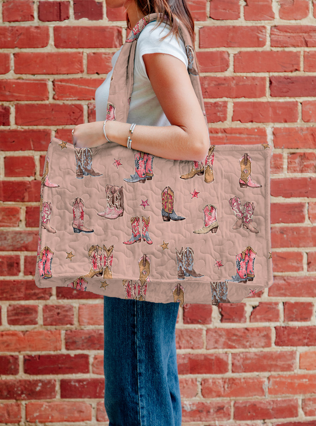 Thunderbird Boots Rose Quilted Tote Bag