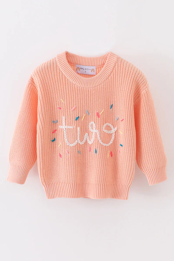 Pink hand-embroidery Two pullover sweater