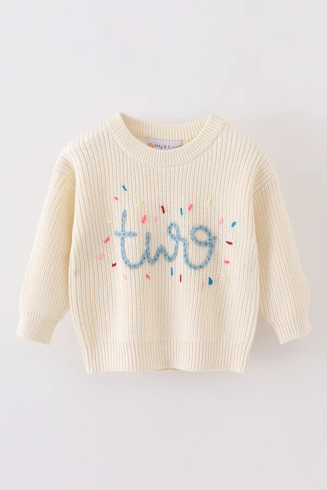 WHITE HAND-EMBROIDERY ONE&TWO PULLOVER SWEATER